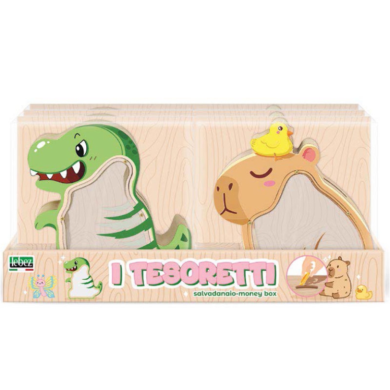 SALVADANAIO TESORETTI ANIMALI LEGNO 18X18X3CM