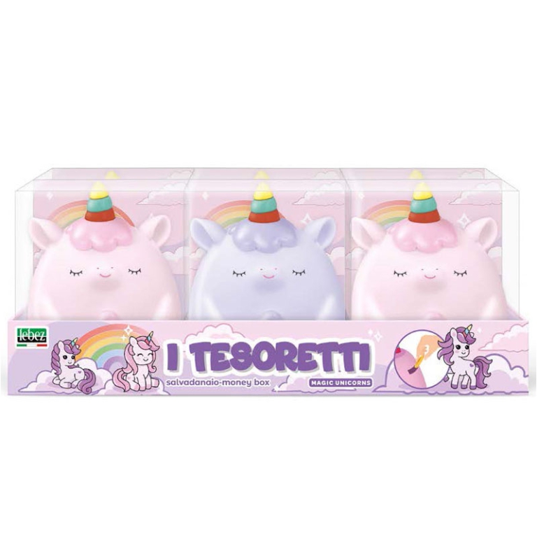 SALVADANAIO TESORETTI UNICORNO PVC 13X17X14CM