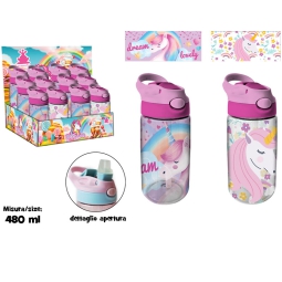 BORRACCIA 480ML CANNUCCIA TRASPARENTE UNICORNO