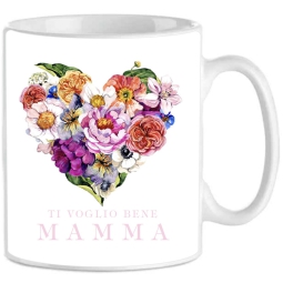 TAZZA MUG TI VOGLIO BENE MAMMA CUORE FIORI