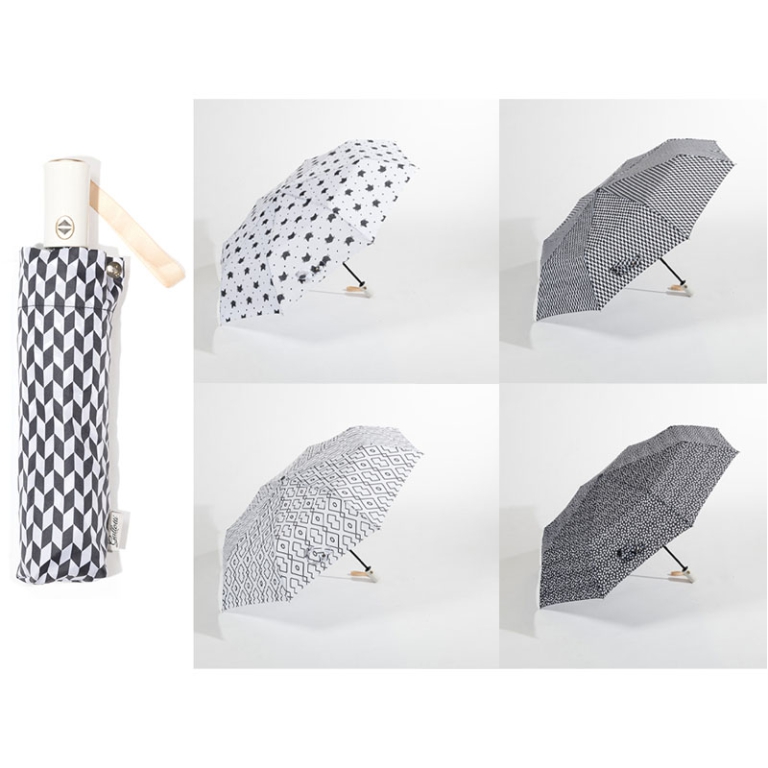 OMBRELLO DONNA MINI FANT.BIANCO NERO APRI/CHIUDI