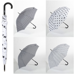 OMBRELLO DONNA LUNGO FANTASIA BIANCO NERO AUTOMATICO