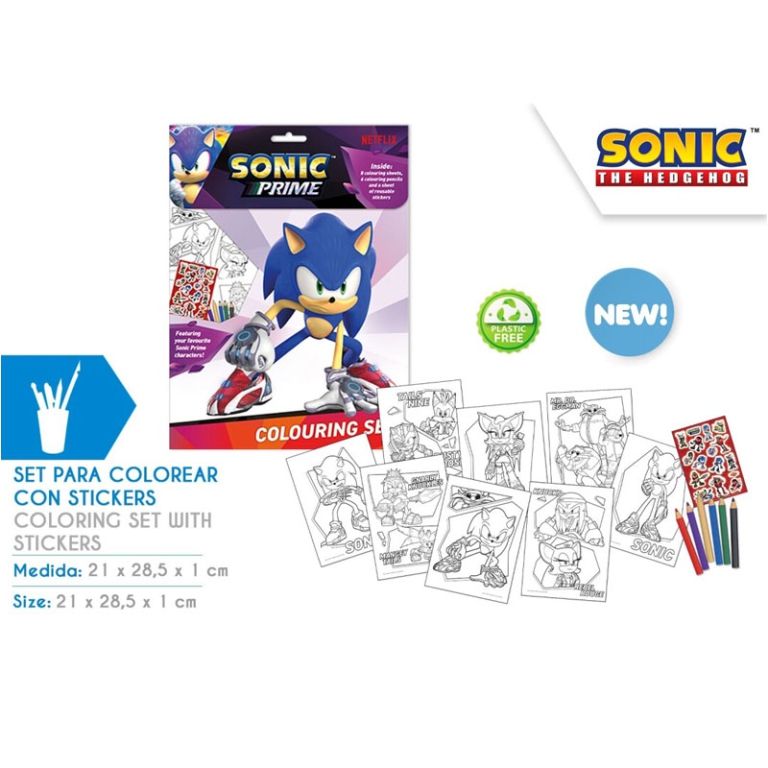 SET COLORING CON STICKERS SONIC 21X28CM