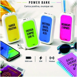 POWERBANK FRASI ASSORTITE COLORI FLUO 5000MAH 20W