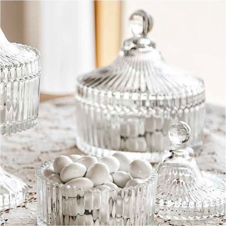 BARATTOLO VETRO RIGATO   D10,5H12,5CM 2