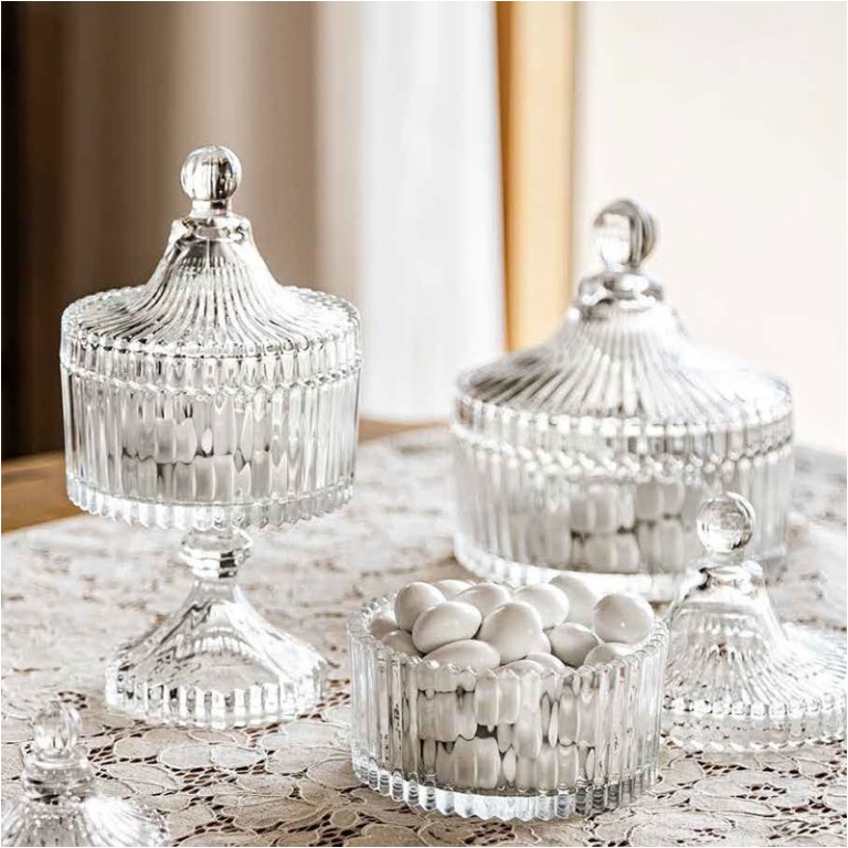 BARATTOLO VETRO RIGATO   D14H15CM 2