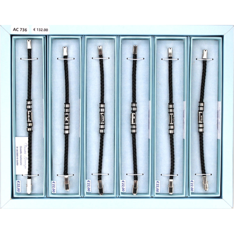 BRACCIALE UOMO 6PZ ACCIAIO E CUOIO GIFTBOX