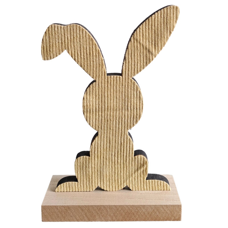 DECORO CONIGLIO LEGNO    16X23H25CM GIALLO