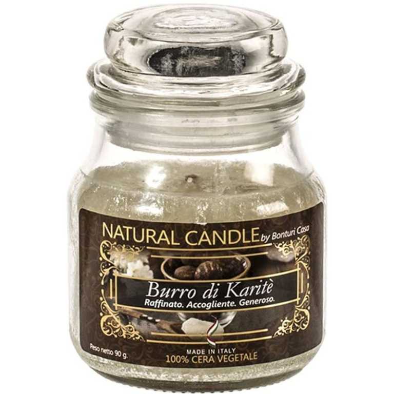 CANDELA 90GR VEGETALE IN GIARA VETRO BURRO KARITE'