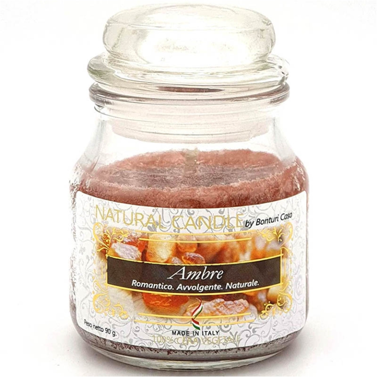 CANDELA 90GR VEGETALE IN GIARA VETRO AMBRA