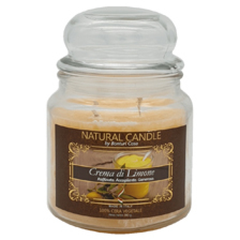 CANDELA VEGETALE 380GR IN GIARA VETRO CREMA LIMONE