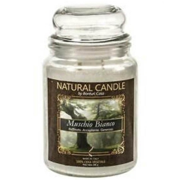 CANDELA 580GR VEGETALE IN GIARA VETRO MUSCHIO BIAN