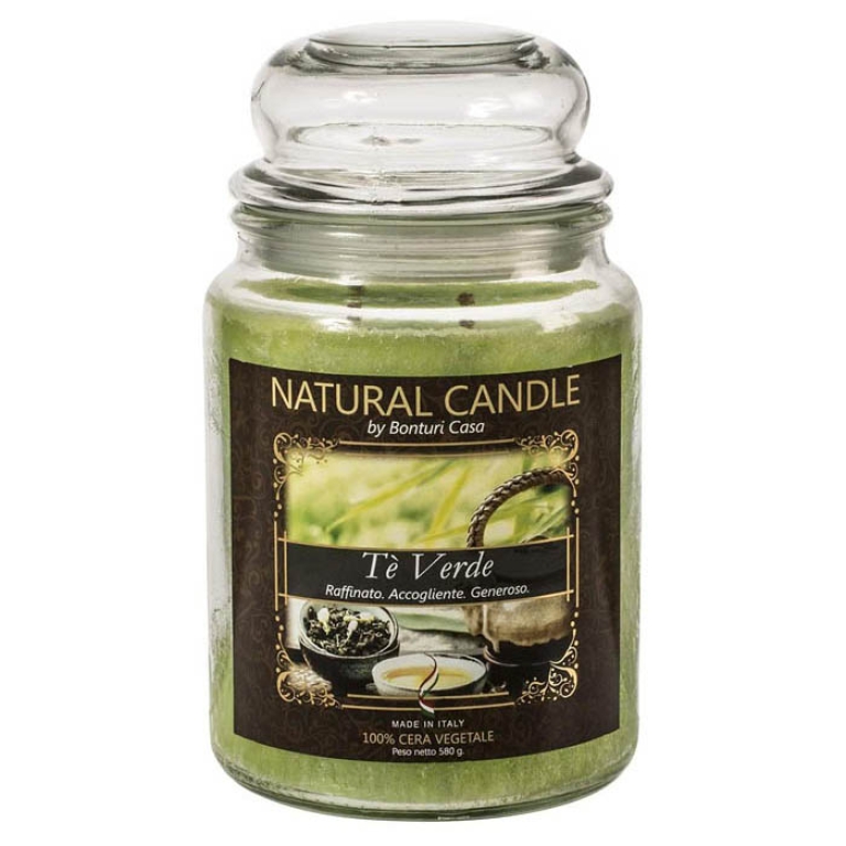 CANDELA 580GR VEGETALE IN GIARA VETRO TÈ VERDE