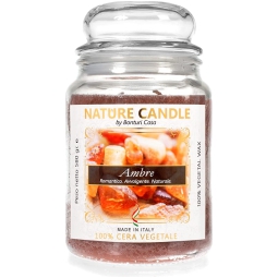 CANDELA 580GR VEGETALE IN GIARA VETRO AMBRA