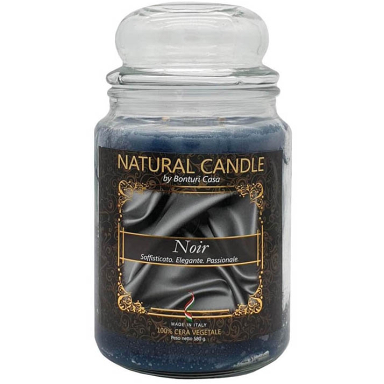 CANDELA 580GR VEGETALE IN GIARA VETRO NOIR