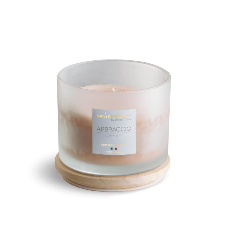 CANDELA 380GR VEGETALE VETRO ABBRACCIO CARAM AMATI
