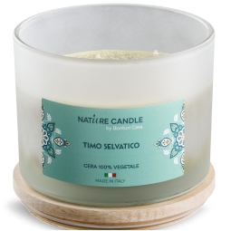 CANDELA 380GR VEGETALE VETRO TIMO SELVATICO mediterraneo