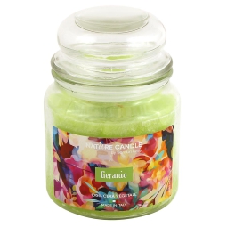 CANDELA 380GR VEGETALE IN GIARA VETRO GERANIO