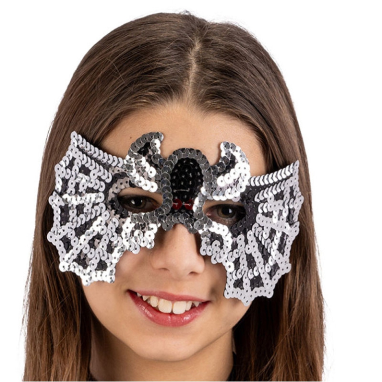 MASCHERA DOMINO RAGNO TESSUTO E PAILETTES