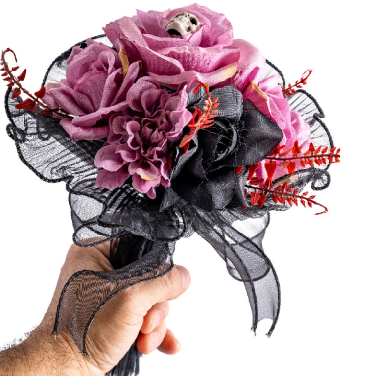 BOUQUET NERO E ROSA CON TESCCHIO 25CM