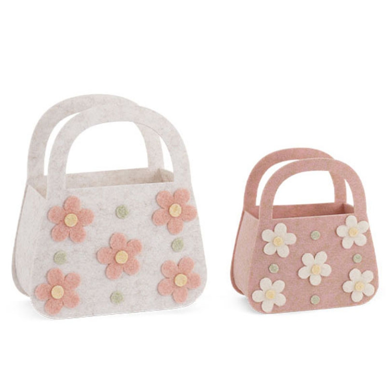 SET 2 BORSE ROSA/BIANCO  C/FIORI 18X8X20 24X10X27