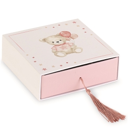 SCATOLINA 6PZ 12X12H4CM  ROSA ORSETTO PALLONCINI