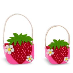 CESTINO FELTRO CON MANICO SET 2PZ DECORO FRAGOLA