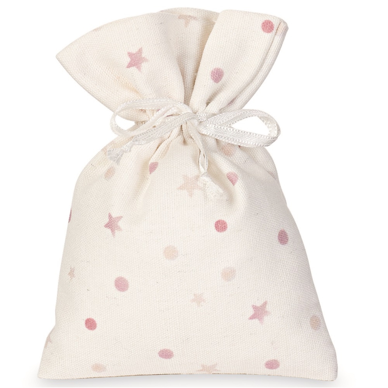 SACCHETTO 12PZ 10H14CM   BIANCO STELLINE ROSA