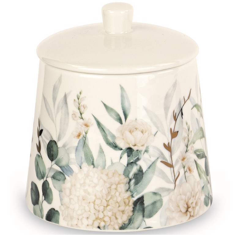 BARATTOLO D9H10CM DECORO PEONIA FOGLIE GIFTBOX