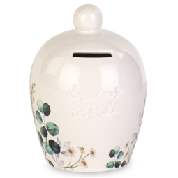 SALVADANIO H12CM DECORO  PEONIA FOGLIE GIFTBOX