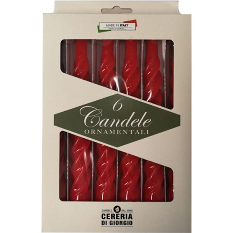 CANDELA TORCIGLIONE H21CM ROSSO LACCATO 6PZ 2