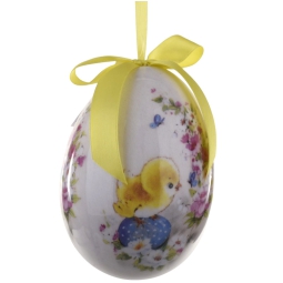 UOVO H12CM CON FIOCCO GIALLO DECORO CONIGLIETTO
