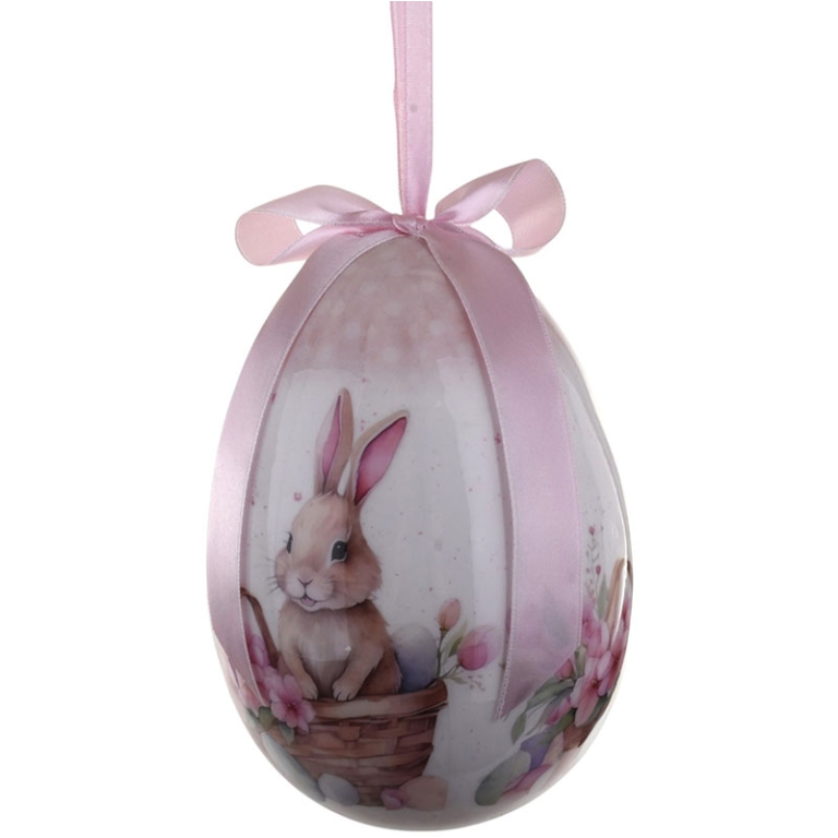 UOVO H15CM CON FIOCCO ROSA DECORO CONIGLIETTO