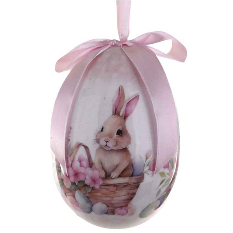 UOVO H12CM CON FIOCCO ROSA DECORO CONIGLIETTO