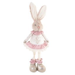 CONIGLIO 13X10H50CM CON  VESTITO BIANCO E ROSA