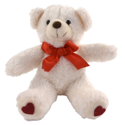 PELUCHE ORSETTO 20CM     BIANCO CON FIOCCO ROSSO