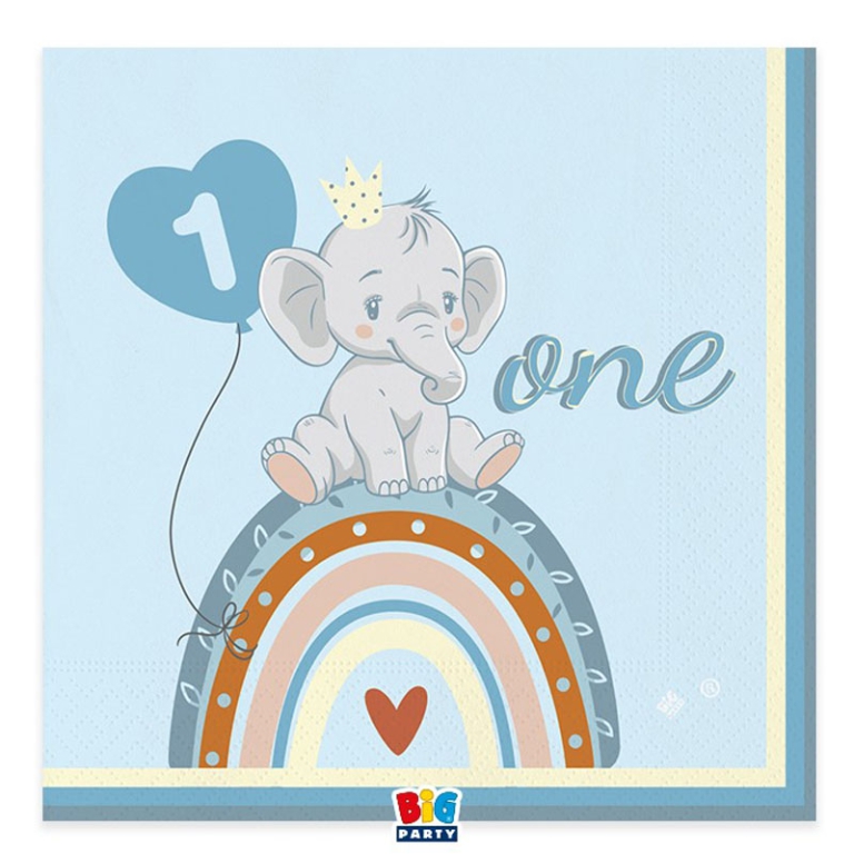 TOVAGLIOLI 20PZ 33X33CM  ONE BIRTHDAY BOHO BLUE