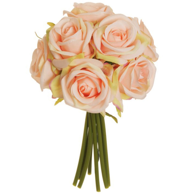 BOUQUET 9 ROSE H25CM     SALMONE CHIARO