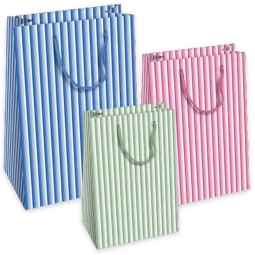SHOPPER 10PZ 18X11X23CM  CARTA RIGATO ASSORTITO
