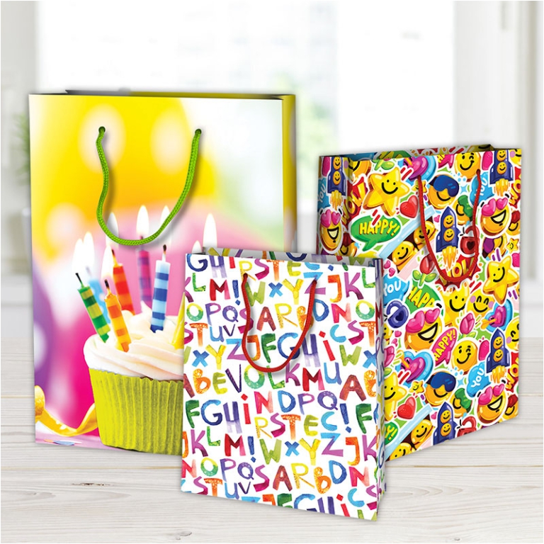 SHOPPER 33X10X45CM CARTA PLASTIFICATA 10PZ HAPPY
