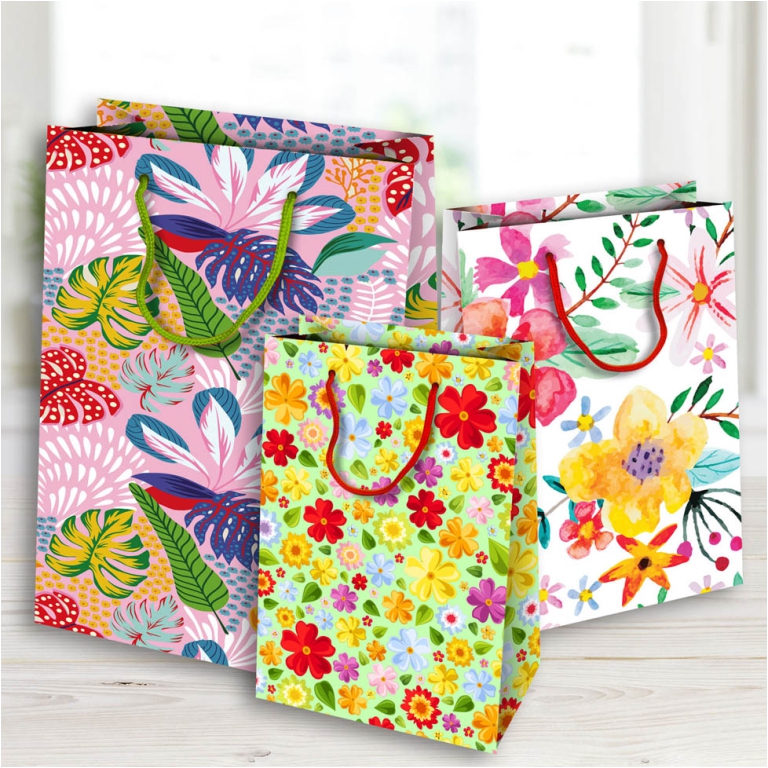 SHOPPER 18X23X11CM CARTA FIORI 10PZ