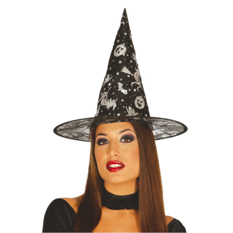 CAPPELLO STREGA NERO CON DISEGNI