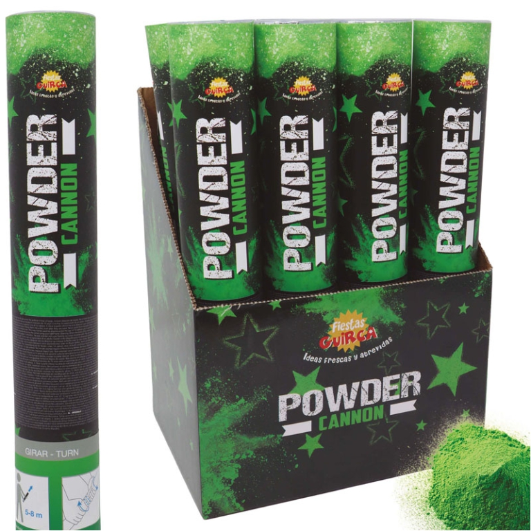 TUBO SPARA POLVERE 30CM VERDE 20/30GR COLOR RUN 2