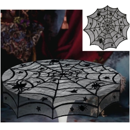 TOVAGLIA IN PIZZO NERO TONDA 100CM HALLOWEEN