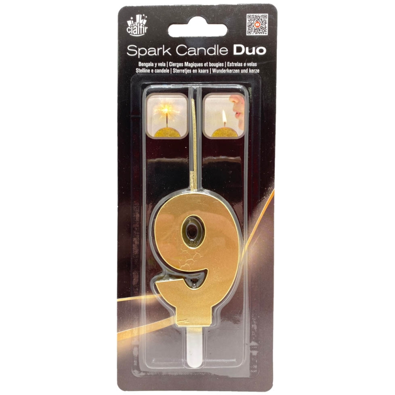 CANDELA NUMERO 9 DUO SCINTILLE ORO