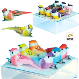 UCCELLINO CON CLIP 6PZ   COLORI ASSORTITI