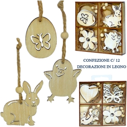 DECORO DA APPENDERE 12PZ LEGNO SOGGETTI ASSORTITI