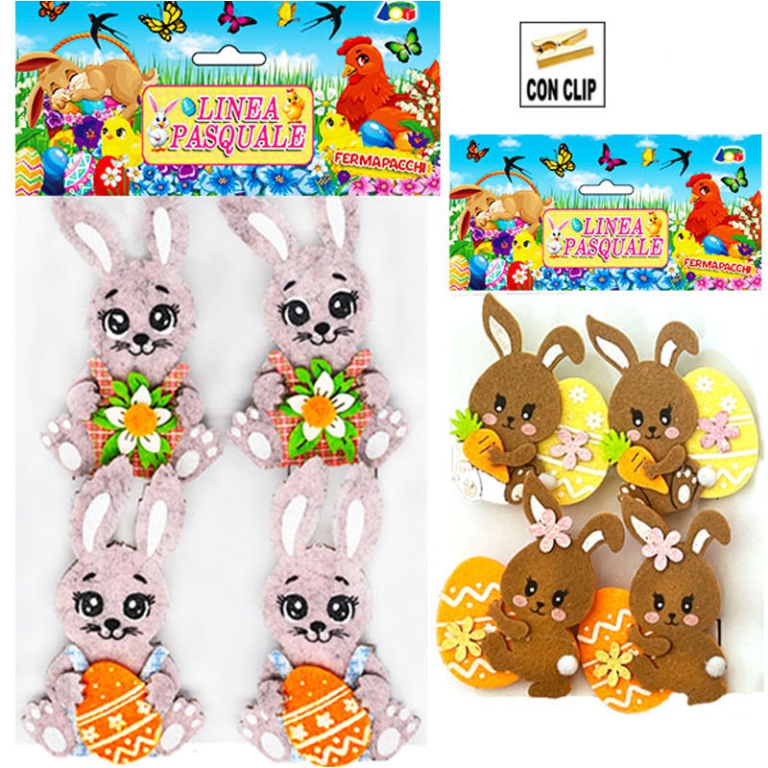 CONIGLIETTI FELTRO CON   CLIP SET 4PZ SOGGETTI ASSORTITI