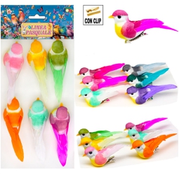 UCCELLINI CON CLIP 6PZ   COLORI ASSORTITI