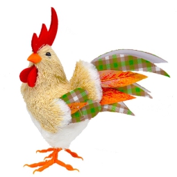 GALLO IN PAGLIA CON PIUME IN STOFFA H20CM